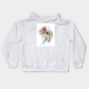 Seahorse, soft Coral Pink Gray artwork Kids Hoodie